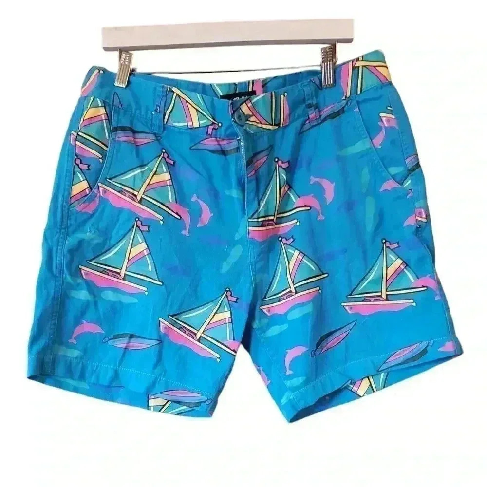 Pink Dolphin Blue Sailboat Cotton Shorts Men's Size 36